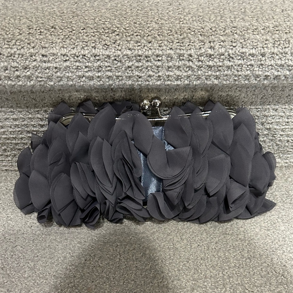 ✨ Romantic Grey Chiffon Petal Evening Clutch / Shoulder Bag ✨